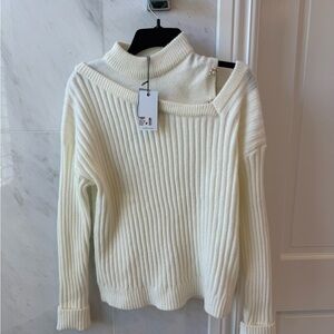 NWT Elegant Off shoulder Cream Ribbed Sweater